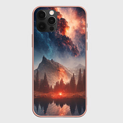 Чехол для iPhone 12 Pro Max Млечный путь над пейзажем, цвет: 3D-светло-розовый