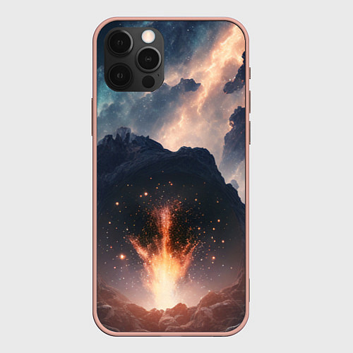 Чехол iPhone 12 Pro Max Свет галактики над местностью / 3D-Светло-розовый – фото 1