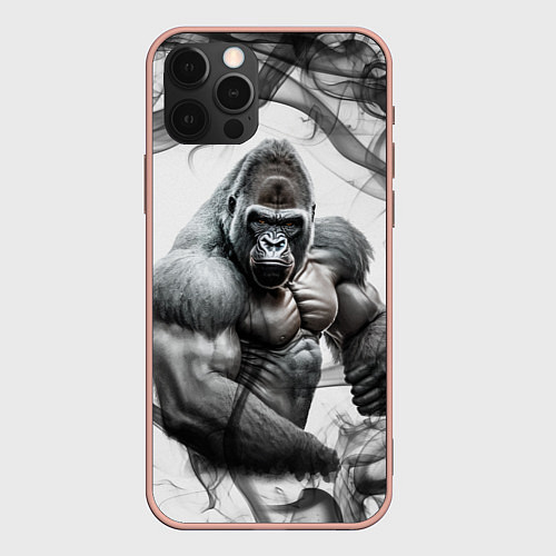 Чехол iPhone 12 Pro Max Накаченная горилла / 3D-Светло-розовый – фото 1