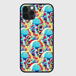 Чехол для iPhone 12 Pro Max Черепа кислотный узор, цвет: 3D-черный