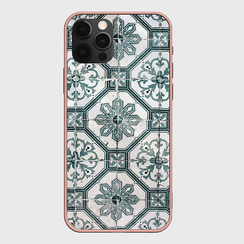 Чехол iPhone 12 Pro Max Серый паттерн из листьев, геометрии и кристаллов / 3D-Светло-розовый – фото 1