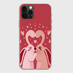Чехол для iPhone 12 Pro Max Зайчики на День святого валентина, цвет: 3D-светло-розовый