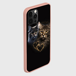 Чехол для iPhone 12 Pro Max Влюбленные кот и кошка с сердечками, цвет: 3D-светло-розовый — фото 2