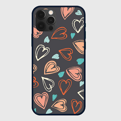 Чехол iPhone 12 Pro Max Много сердец / 3D-Черный – фото 1