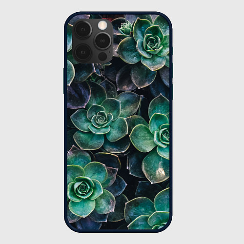 Чехол iPhone 12 Pro Max Паттерн из множество зелёных цветов / 3D-Черный – фото 1