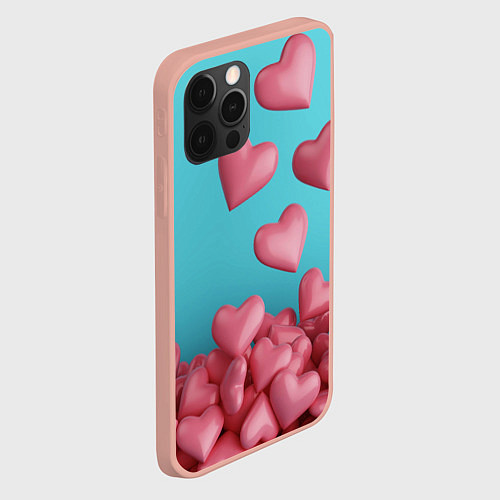 Чехол iPhone 12 Pro Max Россыпь сердец на день святого валентина / 3D-Светло-розовый – фото 2
