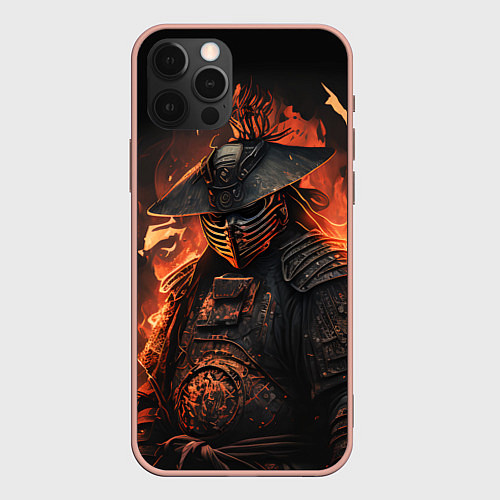Чехол iPhone 12 Pro Max Самурай в огне / 3D-Светло-розовый – фото 1