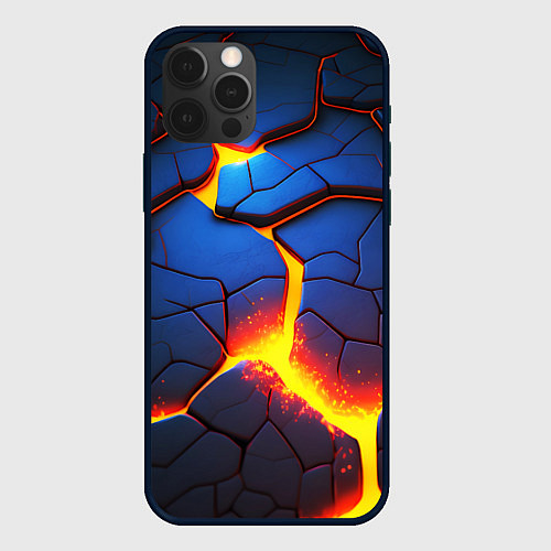 Чехол iPhone 12 Pro Max Яркая неоновая лава, разломы / 3D-Черный – фото 1