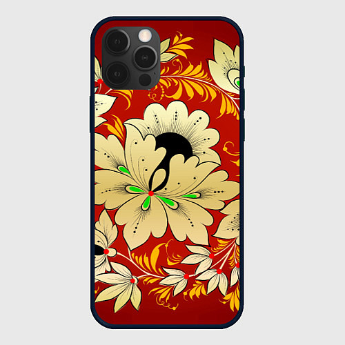 Чехол iPhone 12 Pro Max Нежный цветок хохлома / 3D-Черный – фото 1