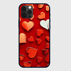 Чехол iPhone 12 Pro Max Красные сердца на красном фоне