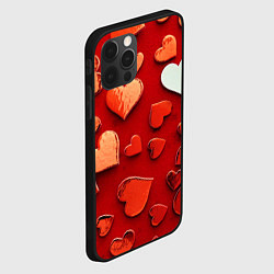 Чехол для iPhone 12 Pro Max Красные сердца на красном фоне, цвет: 3D-черный — фото 2
