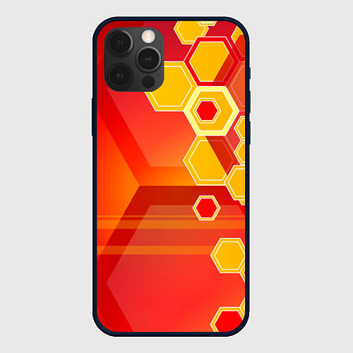 Чехол iPhone 12 Pro Max Текстура соты оранжевый / 3D-Черный – фото 1