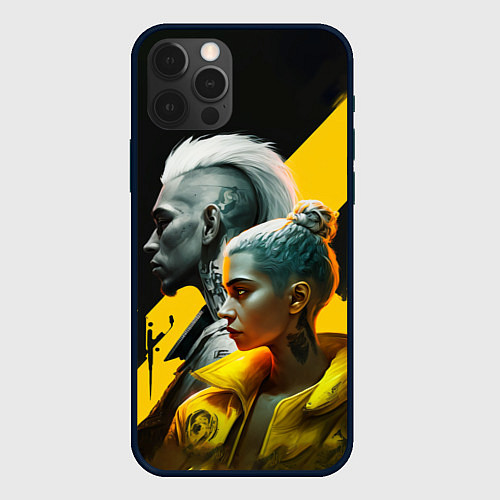 Чехол iPhone 12 Pro Max Девушка и парень в стиле киберпанк / 3D-Черный – фото 1