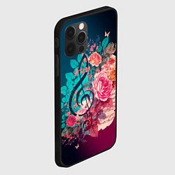 Чехол для iPhone 12 Pro Max Цветы и музыкальная нота, цвет: 3D-черный — фото 2