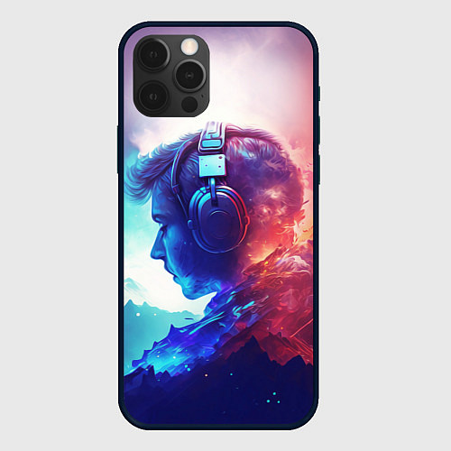 Чехол iPhone 12 Pro Max Парень в наушниках / 3D-Черный – фото 1