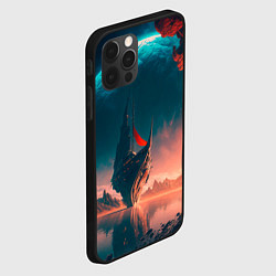 Чехол для iPhone 12 Pro Max Абстрактный летающий корабль и луна, цвет: 3D-черный — фото 2