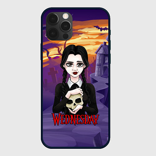 Чехол iPhone 12 Pro Max Уэнсдэй с черепом в руках / 3D-Черный – фото 1