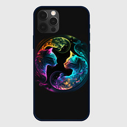 Чехол iPhone 12 Pro Max Инь-янь коты неон