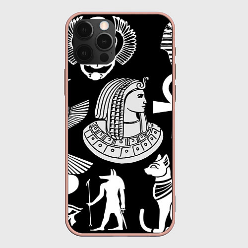 Чехол iPhone 12 Pro Max Египетские знаки на черном фоне / 3D-Светло-розовый – фото 1