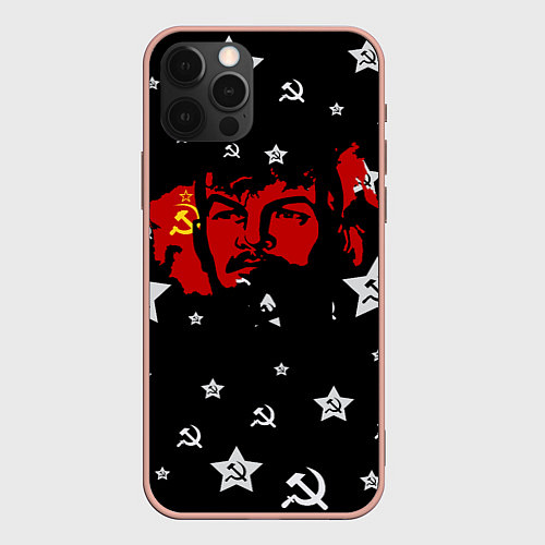 Чехол iPhone 12 Pro Max Ленин на фоне звезд / 3D-Светло-розовый – фото 1