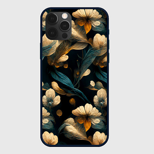 Чехол iPhone 12 Pro Max Узор цветочный паттерн / 3D-Черный – фото 1