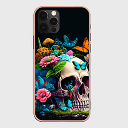 Чехол для iPhone 12 Pro Max Цветочный череп, цвет: 3D-светло-розовый