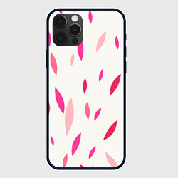 Чехол для iPhone 12 Pro Max Нежный светлый фон и листья в оттенках розового, цвет: 3D-черный