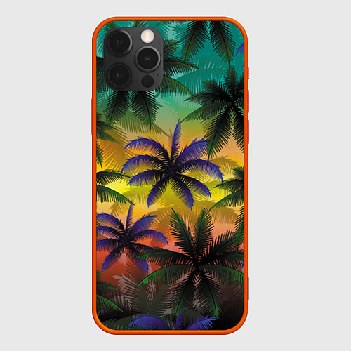 Чехол iPhone 12 Pro Max Кроны пальм, Багамы / 3D-Красный – фото 1