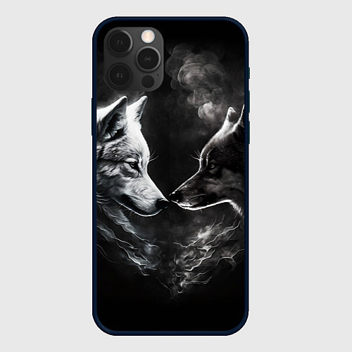 Чехол iPhone 12 Pro Max Пара волков - белый и черный / 3D-Черный – фото 1