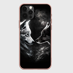 Чехол iPhone 12 Pro Max Пара волков - белый и черный