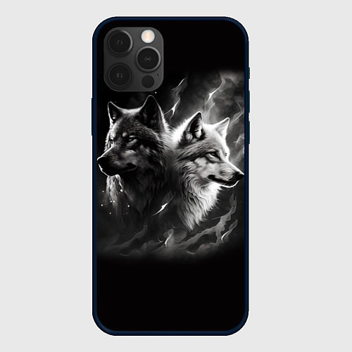 Чехол iPhone 12 Pro Max Волки - белый и черный / 3D-Черный – фото 1