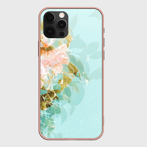 Чехол iPhone 12 Pro Max Светло-синий цветочный паттерн / 3D-Светло-розовый – фото 1