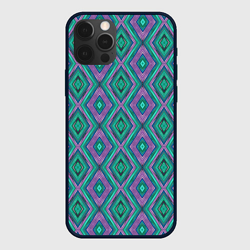 Чехол iPhone 12 Pro Max Зелено-фиолетовые ромбы: орнамент / 3D-Черный – фото 1
