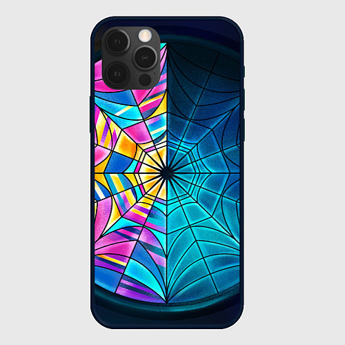 Чехол iPhone 12 Pro Max Уэнсдей - окно ночной витраж - текстура зерна / 3D-Черный – фото 1