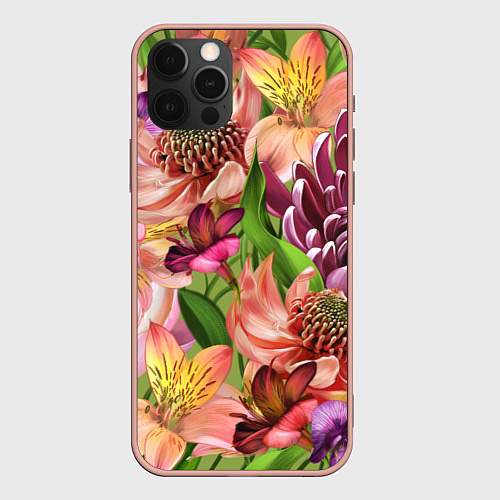 Чехол iPhone 12 Pro Max Райские цветы / 3D-Светло-розовый – фото 1