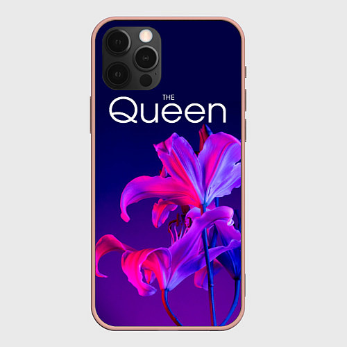 Чехол iPhone 12 Pro Max The Queen Королева и цветы / 3D-Светло-розовый – фото 1