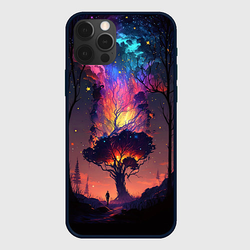 Чехол iPhone 12 Pro Max Огненное дерево в звездном лесу / 3D-Черный – фото 1