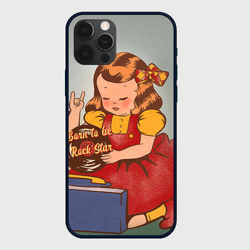 Чехол iPhone 12 Pro Max Девочка с виниловой пластинкой - рождена быть звез / 3D-Черный – фото 1