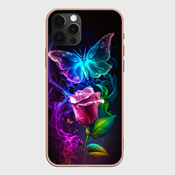 Чехол iPhone 12 Pro Max Неоновая бабочка с цветком