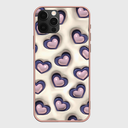 Чехол iPhone 12 Pro Max Сердечки объемные вдавленные - паттерн / 3D-Светло-розовый – фото 1