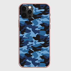 Чехол для iPhone 12 Pro Max Сине-черный камуфляж, цвет: 3D-светло-розовый