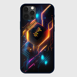 Чехол для iPhone 12 Pro Max Неоновая абстрактная электроцепь, цвет: 3D-черный