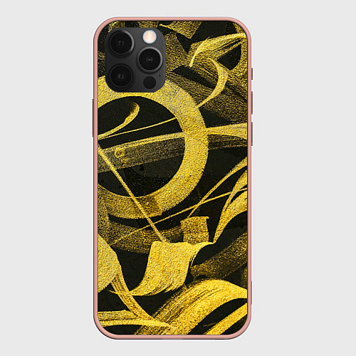 Чехол iPhone 12 Pro Max Gold Calligraphic / 3D-Светло-розовый – фото 1