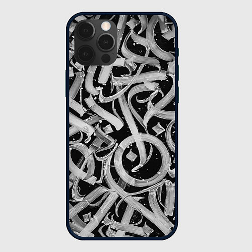 Чехол iPhone 12 Pro Max Черно-белая каллиграфия / 3D-Черный – фото 1