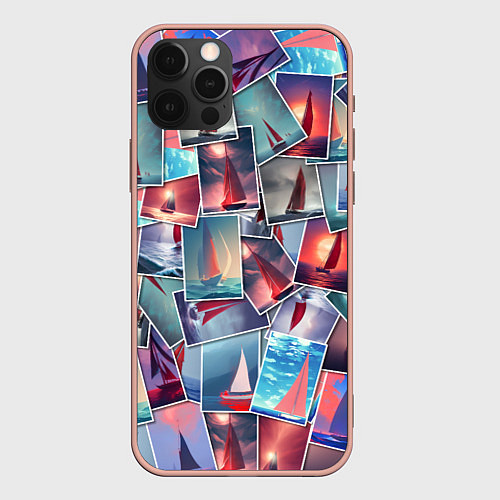 Чехол iPhone 12 Pro Max Корабли с алыми парусами: арт нейросети / 3D-Светло-розовый – фото 1