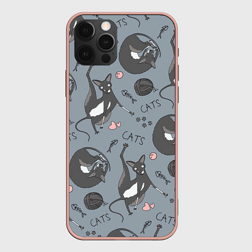 Чехол iPhone 12 Pro Max Паттерн смешные коты Корниш рекс / 3D-Светло-розовый – фото 1