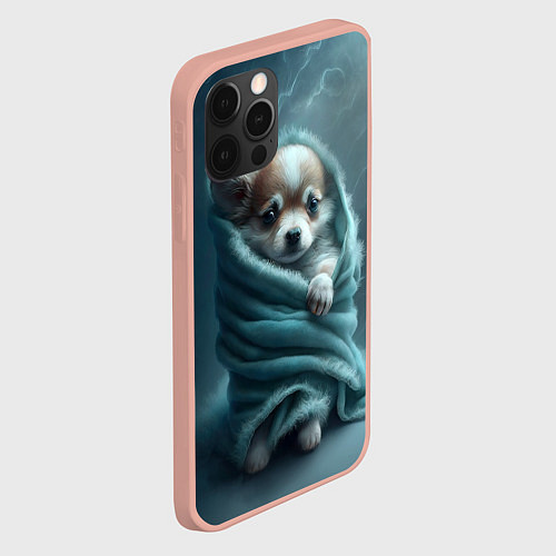 Чехол iPhone 12 Pro Max Милый щенок в одеяле / 3D-Светло-розовый – фото 2