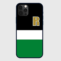 Чехол для iPhone 12 Pro Max Буква R цветные полосы, цвет: 3D-черный