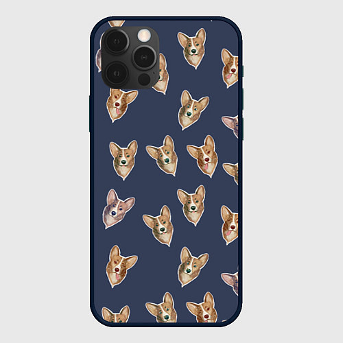 Чехол iPhone 12 Pro Max Паттерн с веселыми корги / 3D-Черный – фото 1