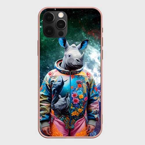 Чехол iPhone 12 Pro Max Rhino in spacesuit - neural network / 3D-Светло-розовый – фото 1